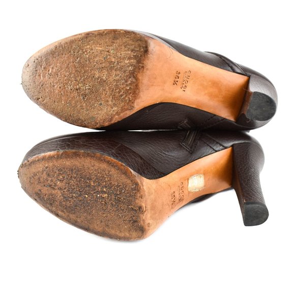 GUCCI: Brown, Leather & Silver Logo Horsebit Boots - Picture 11 of 12